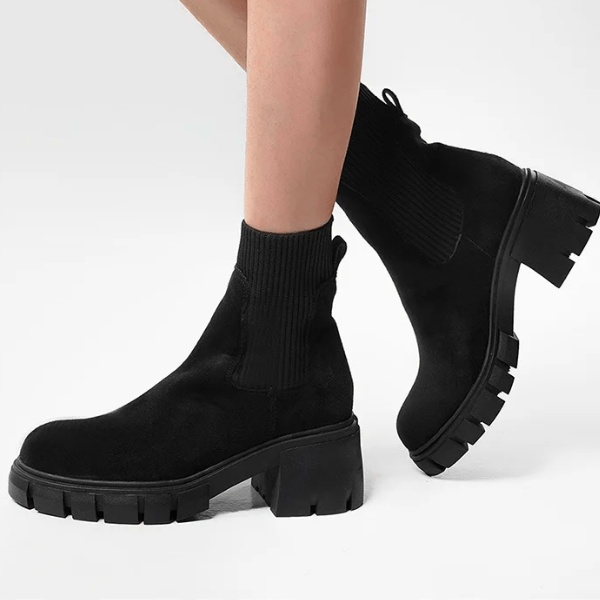 Schwarze Damen-Winterschuhe aus Wildleder, klobiger Absatz, stilvoll, Luca Norelli.