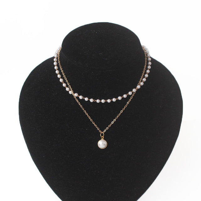 Zweireihige Imitationsperlenkette mit Anhänger, modisches Damen-Accessoire, koreanischer Stil.