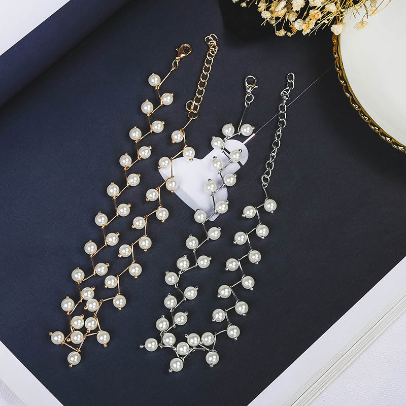 Drei Imitation-Perlen-Choker, koreanische Mode, goldene und silberne Ketten, Damen-Halsketten.