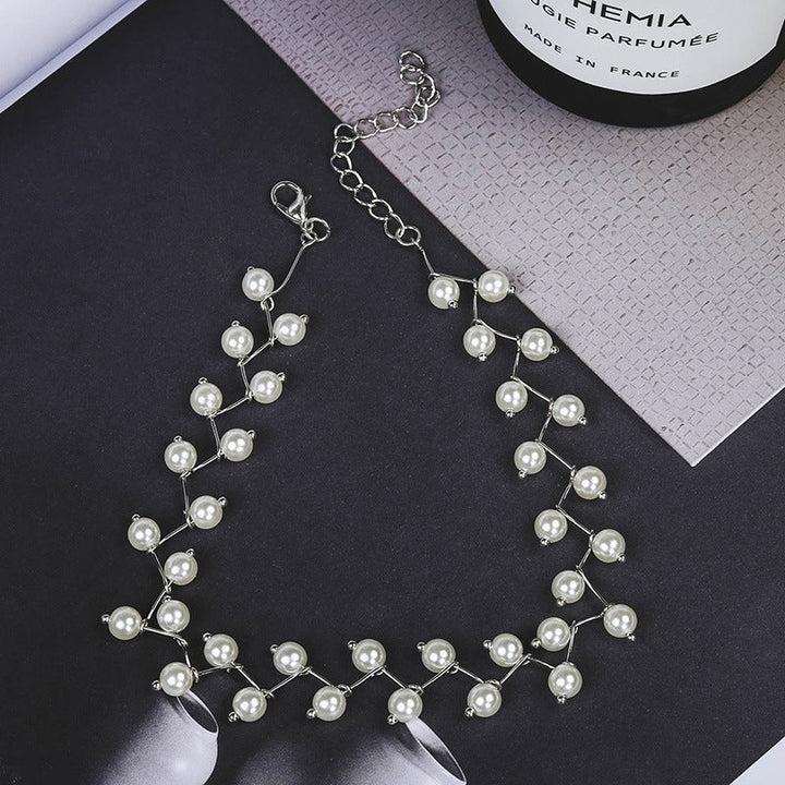 Imitationsperlen-Choker, Damenhalskette, koreanische Mode, silberne Kette, Party-Schmuck.