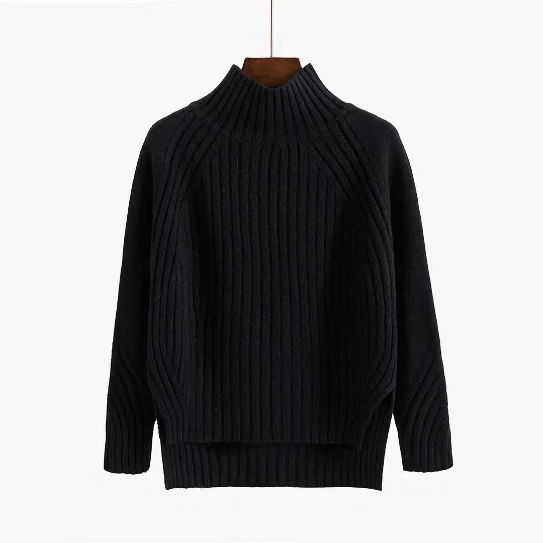 Schwarzer Strickpullover Damen, Rollkragen, warm, elegant, Wintermode, Baumwolle.