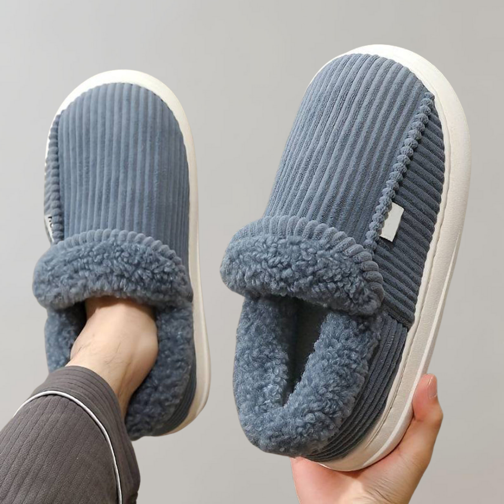 Blaue Damen-Hausschuhe, warm, gerippt, flauschig, gemütlich, rutschfest, Wintermode.
