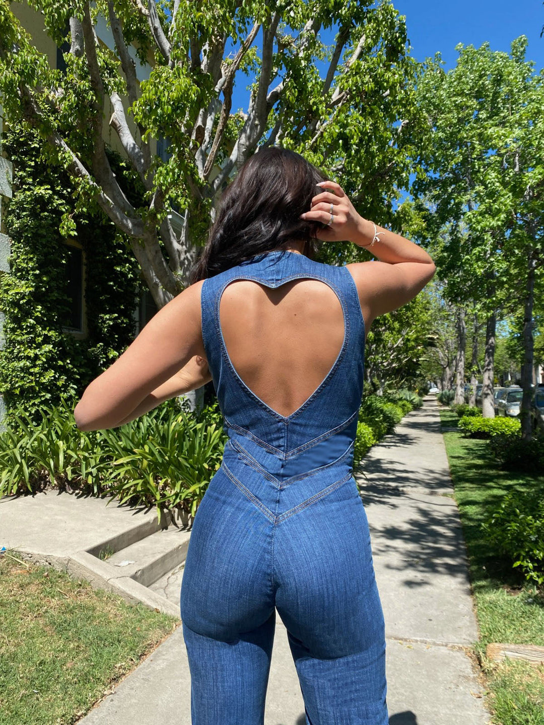 Srdcovitá bezrukávová džínová jumpsuit pro ženy – Edice Podzimní listí
