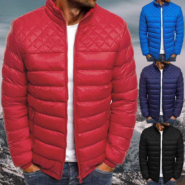 Rote Herren-Daunenjacke, gesteppt, wasserabweisend, mit Reißverschluss, modisch und warm.