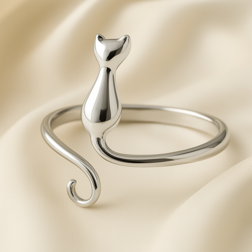 Kočičí prsten | Stříbrný prsten s kočkou o půlnoci