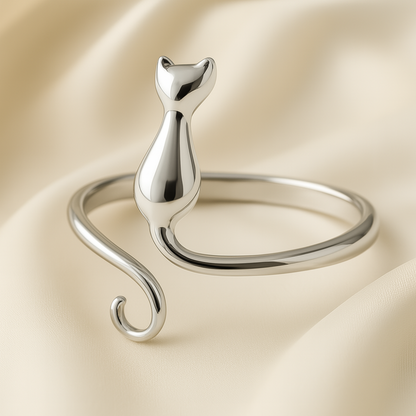 Kočičí prsten | Stříbrný prsten s kočkou o půlnoci