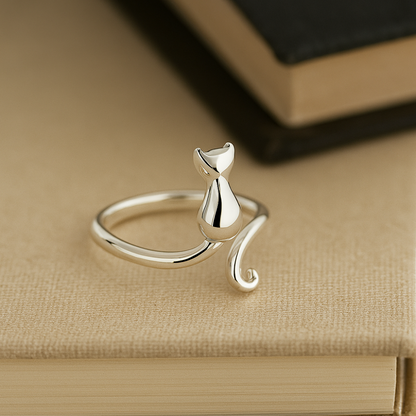 Kočičí prsten | Stříbrný prsten s kočkou o půlnoci
