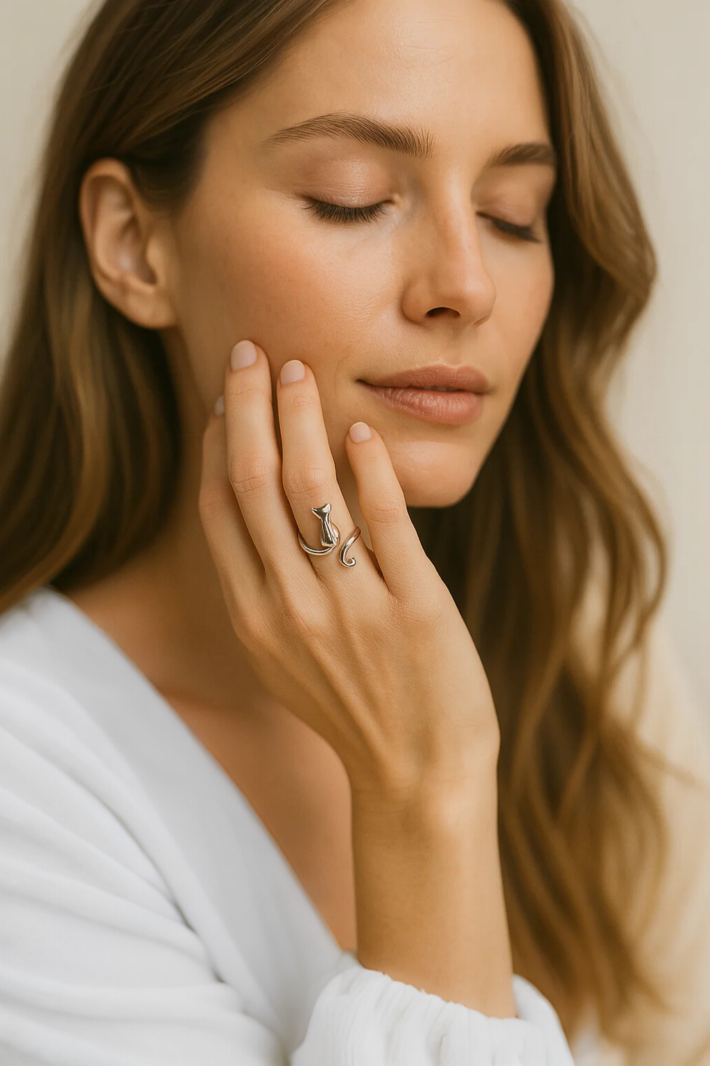 Kočičí prsten | Stříbrný prsten s kočkou o půlnoci