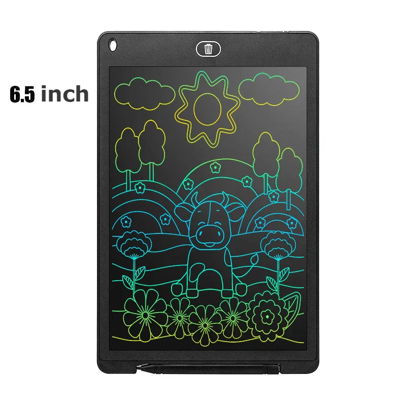 6,5 Zoll LCD-Schreibtafel, schwarz, mit bunten Zeichnungen, ideal für Kinder und Notizen.