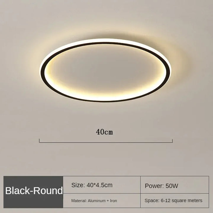 Runde LED-Deckenleuchte, schwarz, 40 cm, 50W, Aluminium, für Wohnzimmer oder Schlafzimmer.