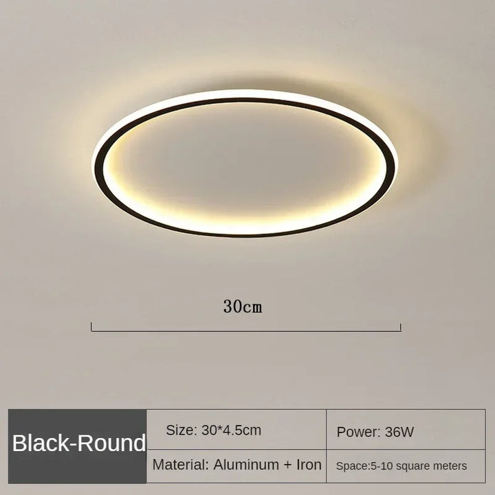 Schwarze runde LED-Deckenleuchte, 30cm, Aluminium, 36W, für Wohnzimmer oder Schlafzimmer.