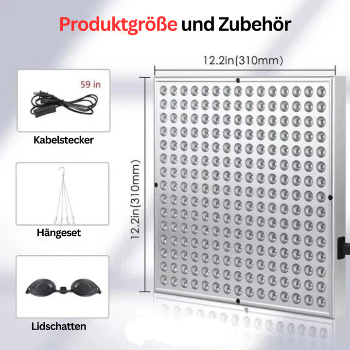 LED-Lichttherapiegerät, 12,2x12,2 Zoll, mit Kabelstecker, Hängevorrichtung, Augenschutz.
