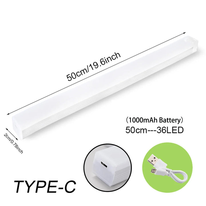 LED-Lichtleiste 50cm, 36 LEDs, USB-C, 1000mAh Akku, weiß, energiesparend, kabellos.