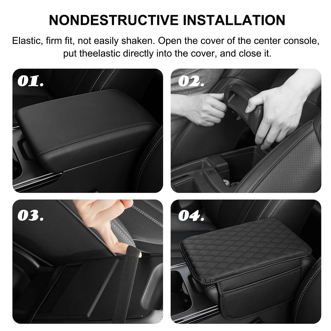 Schwarze Auto-Armlehnenabdeckung, elastisch, rutschfest, einfache Installation, Lederoptik.