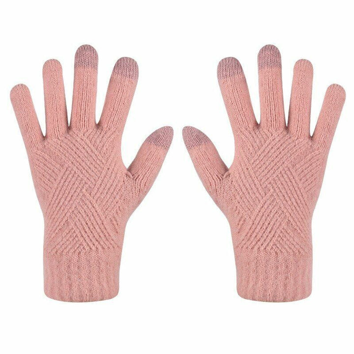 Rosa Strickhandschuhe mit Touchscreen-Funktion, Damen, Winter, warm, modisch.