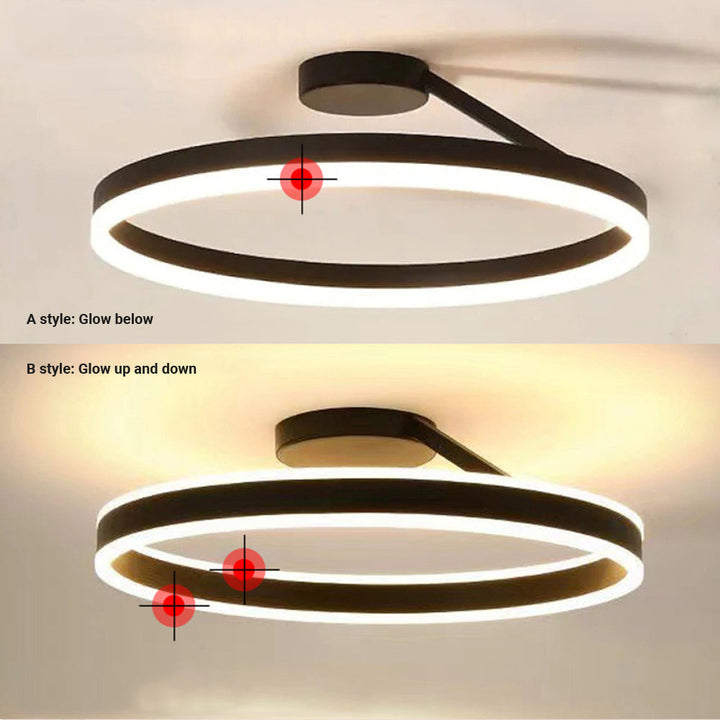 Moderne LED-Deckenleuchte, schwarz, rund, dimmbar, für Wohnzimmer oder Bürobeleuchtung.