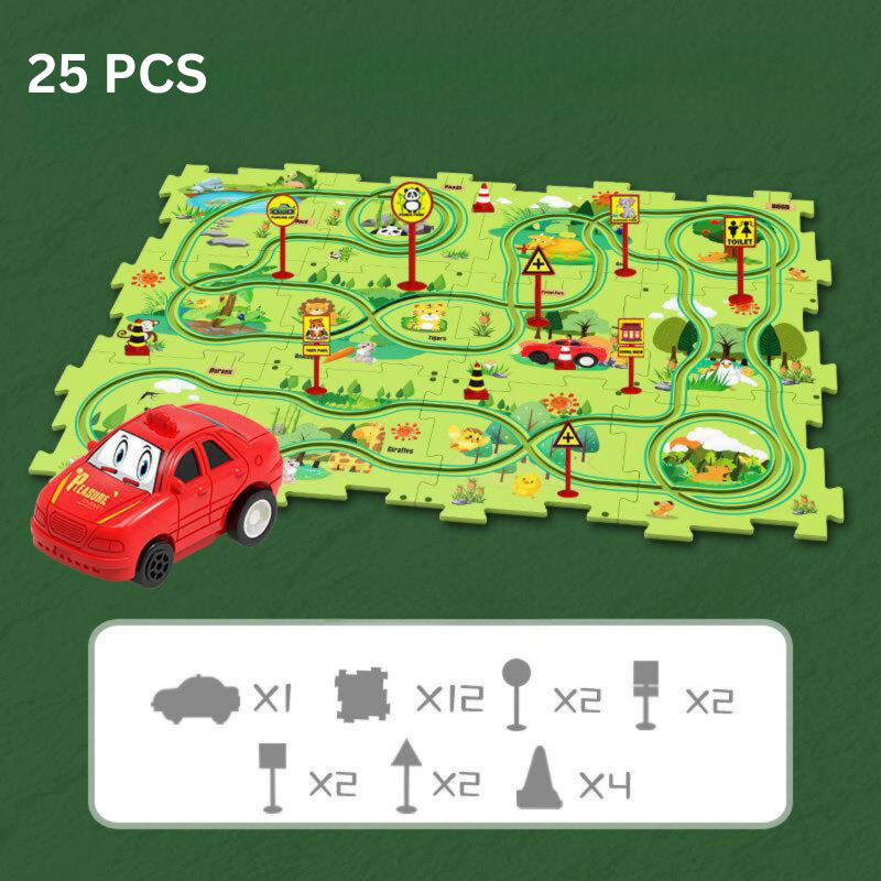 Spielmatte mit rotem Spielzeugauto, 25-teiliges Set, Lernspielzeug für Kinder.