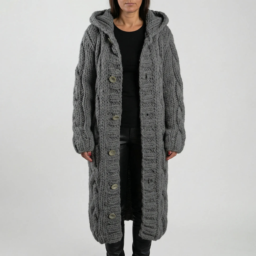 Lang Grof Gebreid Vest Met Kabelpatroon - Cathy