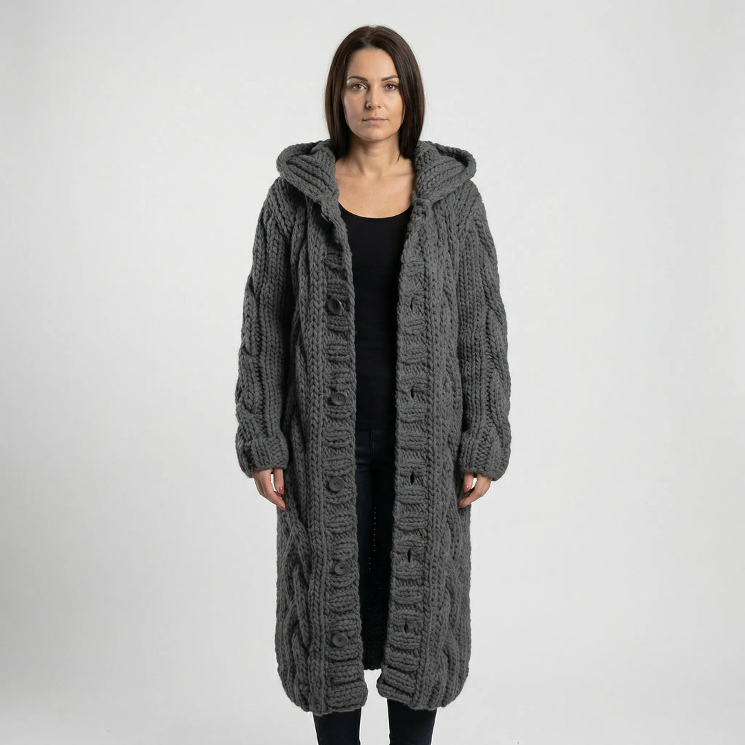 Lang Grof Gebreid Vest Met Kabelpatroon - Cathy