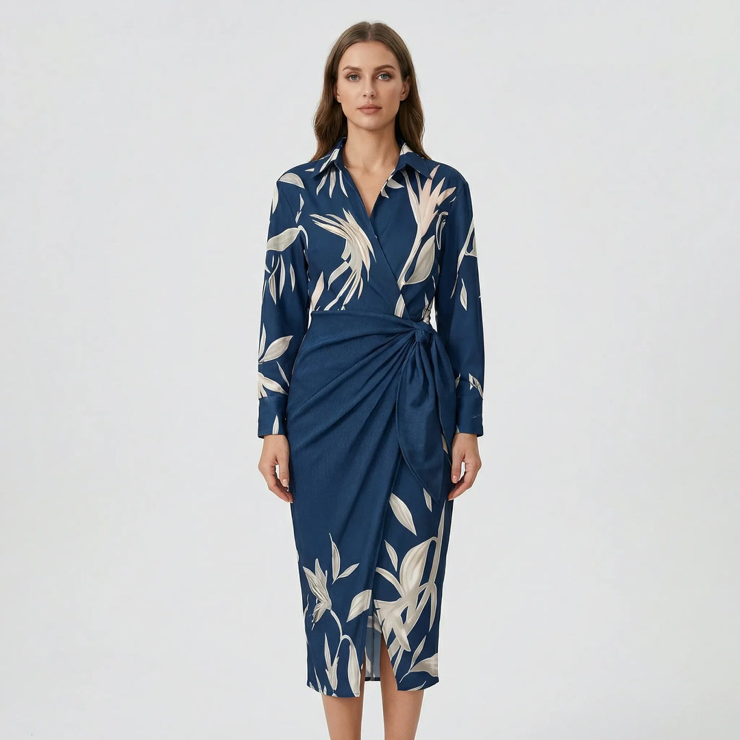 Langarm-Wickelkleid Mit Blattmuster - Mabel