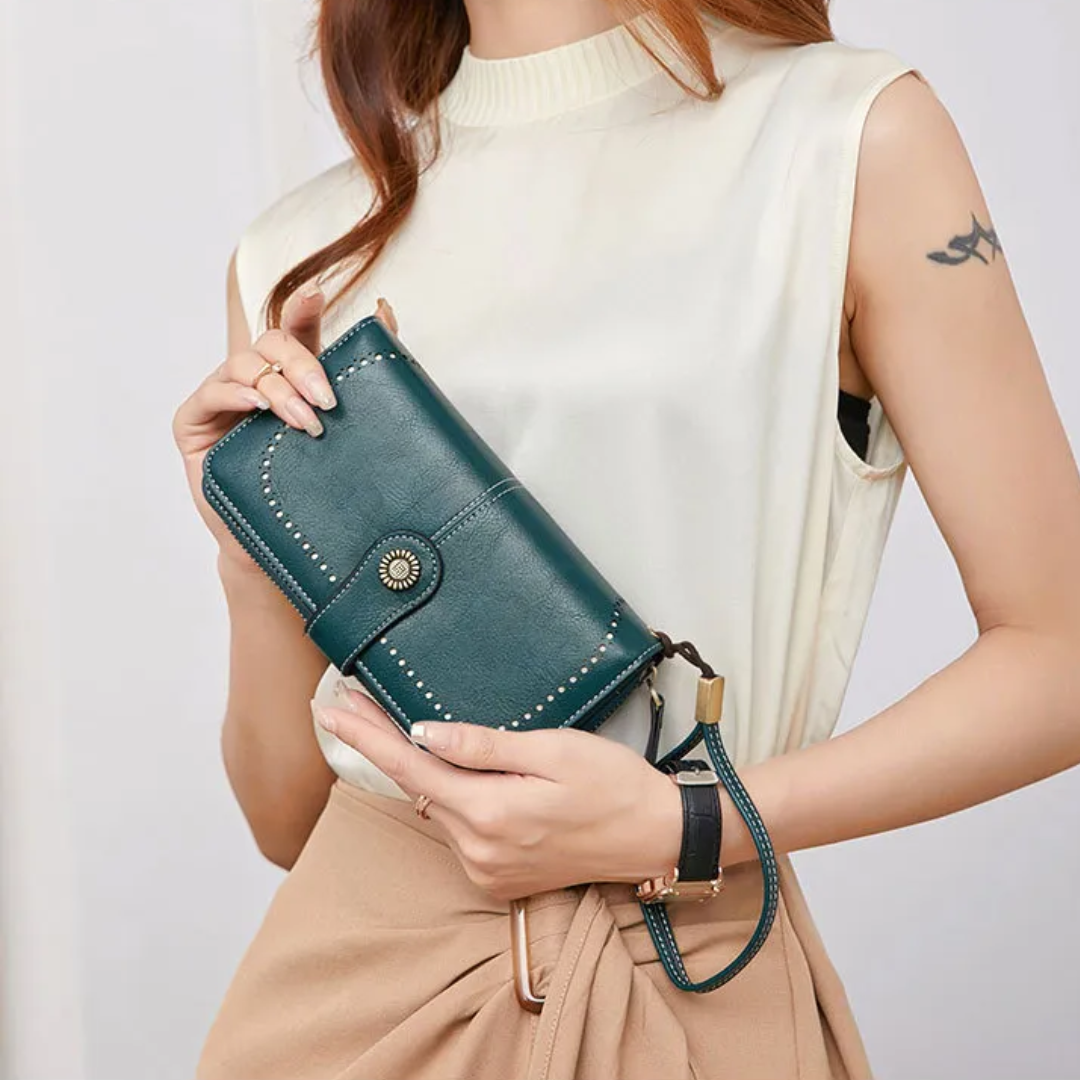 Damen Lederhandgelenktasche, grün, große Kapazität, modisch, elegant, vielseitig.