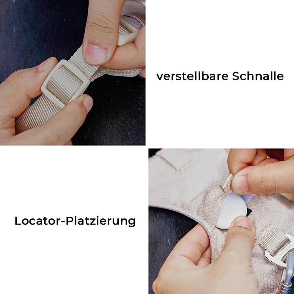 Verstellbares, wasserdichtes Hundegeschirr mit Schnalle und Locator-Platzierung, beige.