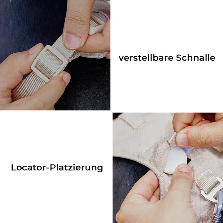 Verstellbares, wasserdichtes Hundegeschirr mit Schnalle und Locator-Platzierung, beige.