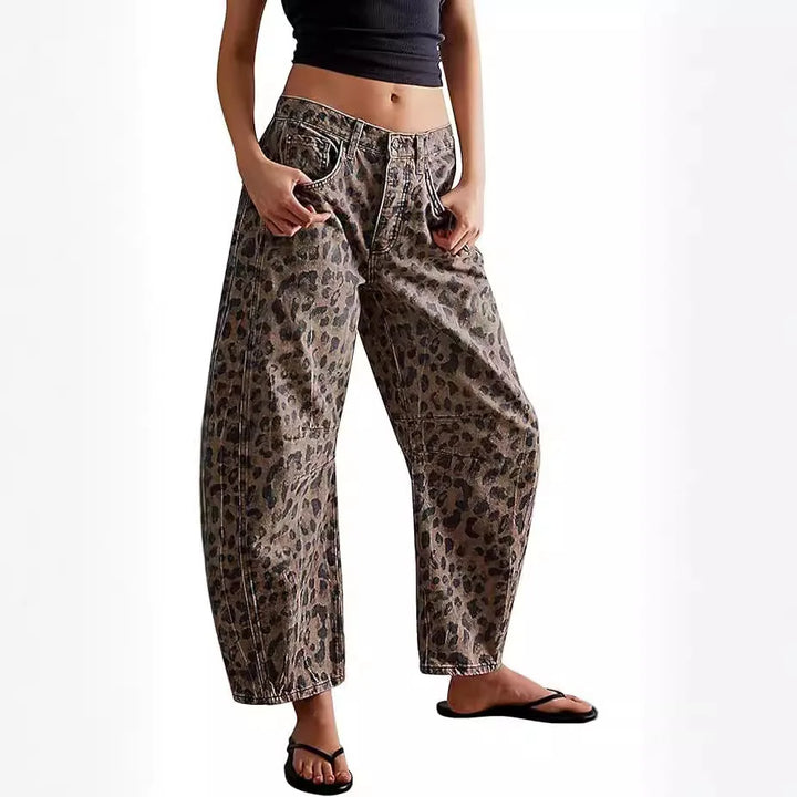 Leopard Print Barrel Jeans -  Frances