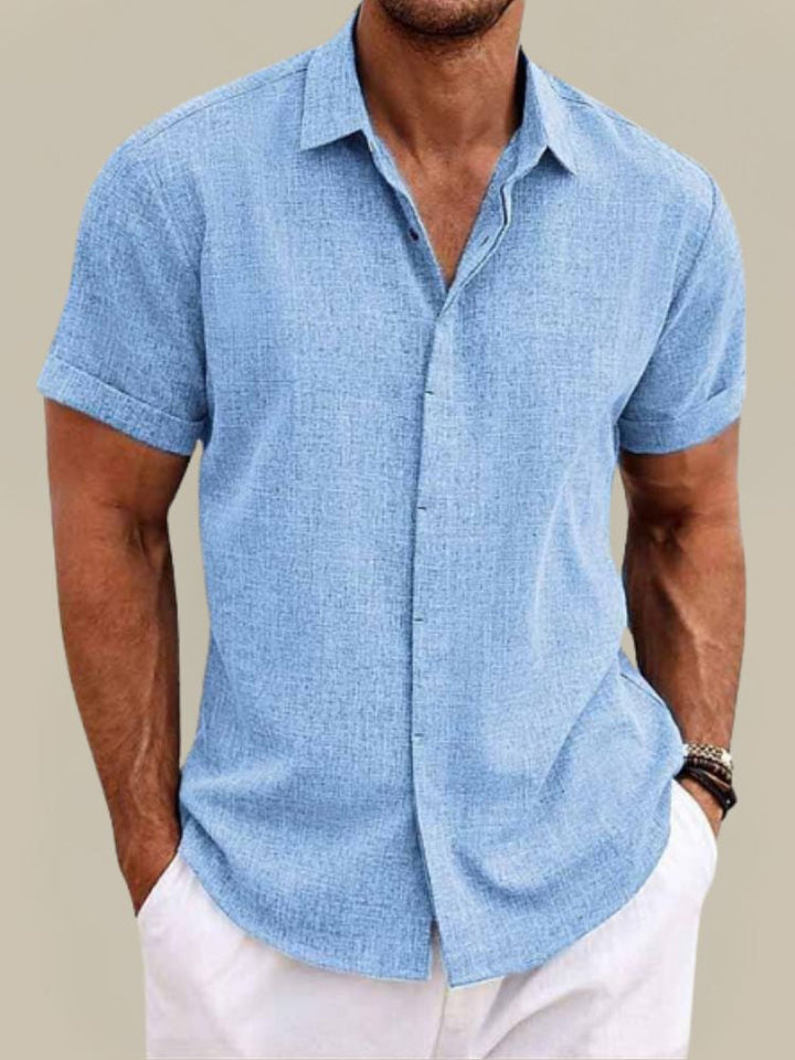 Men's Linen Short Sleeve Shirt - Breathable Lightweight Summer Button Up 2
