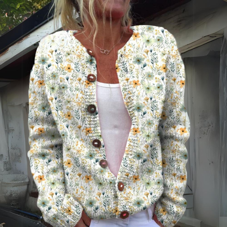 Locker Sitzende Floral Strickjacke - Dana