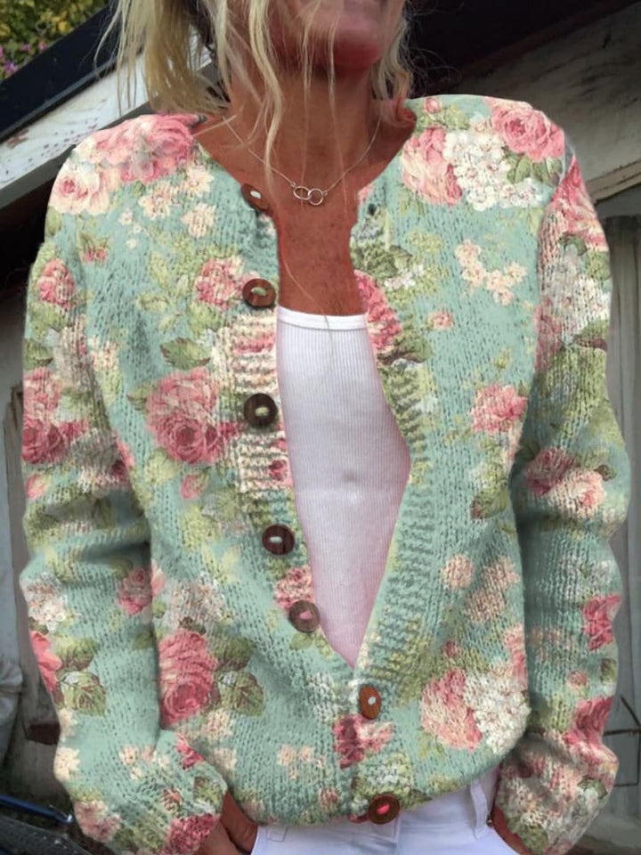 Locker Sitzende Floral Strickjacke - Dana