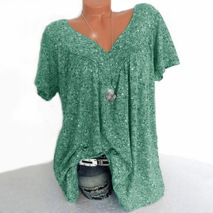 Grünes Damen V-Ausschnitt T-Shirt, kurzarm, lässig, Baumwolle, Sommermode.