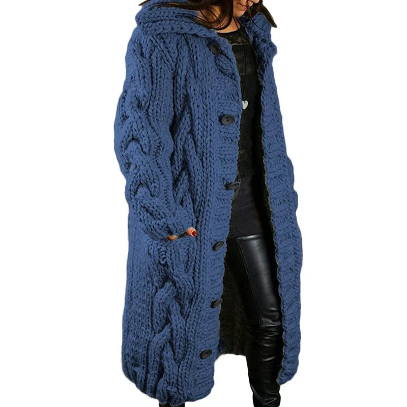 Long Chunky-Knit Cardigan With Cable Pattern - Rosemarie