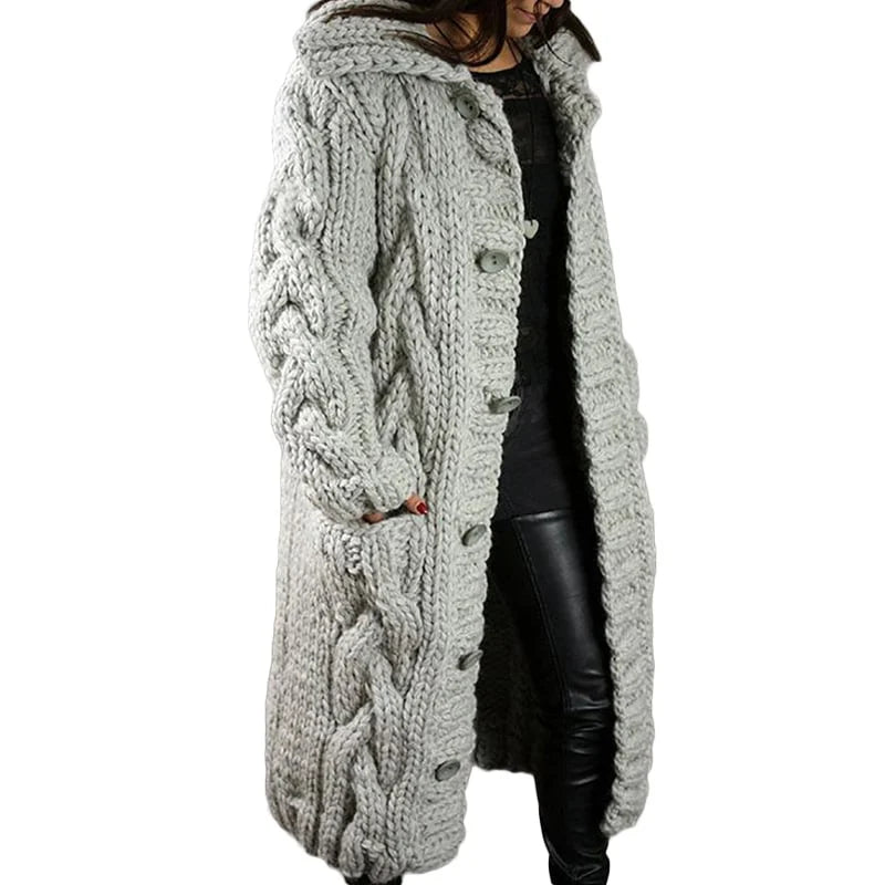 Long Chunky-Knit Cardigan With Cable Pattern - Rosemarie