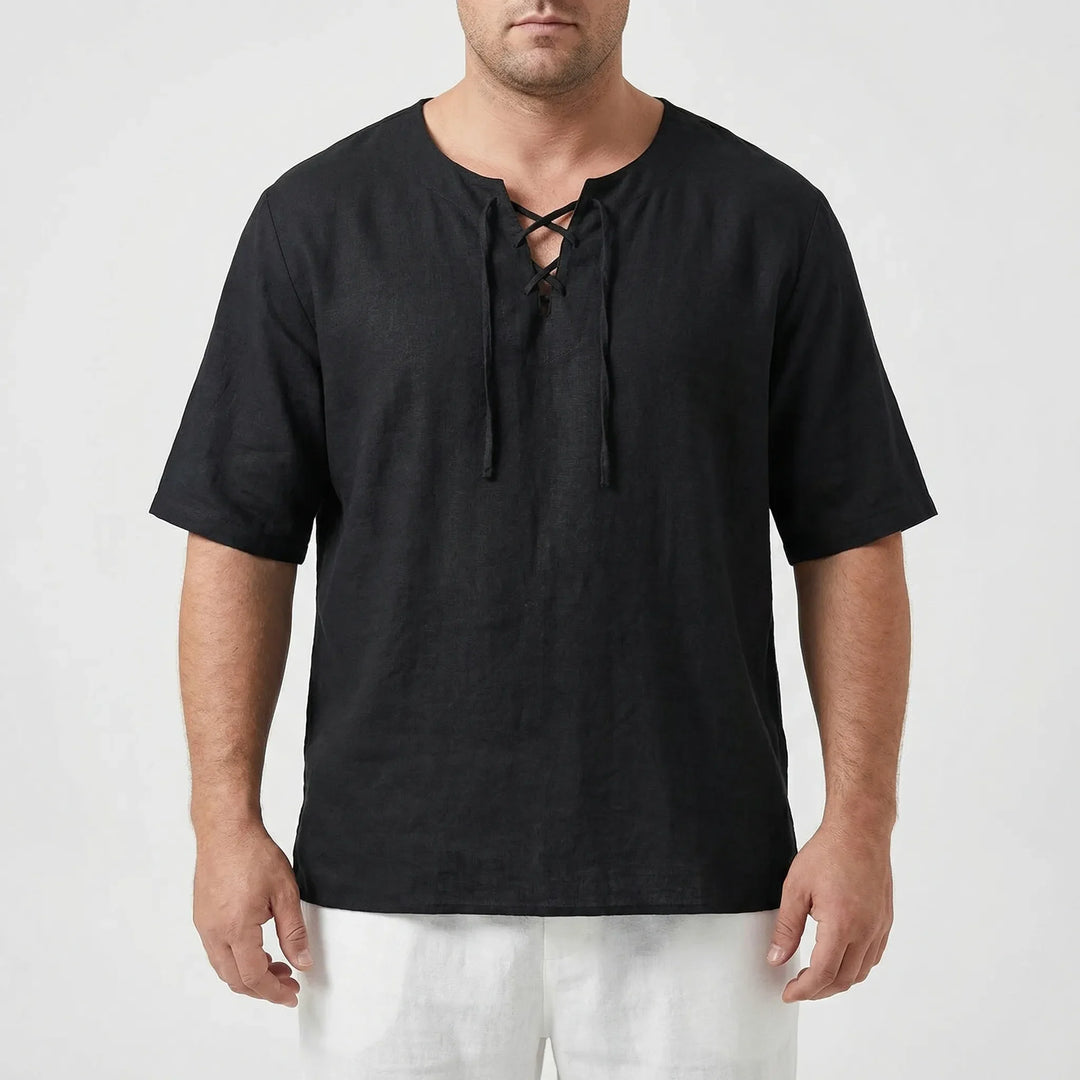 Loose V-Neck Lace-Up Pullover Top - Ian