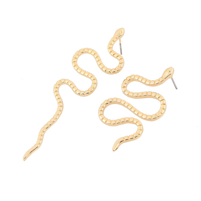 Goldene Schlangen-Ohrringe, Damen, modisch, Schmuck, auffällig, elegantes Design.