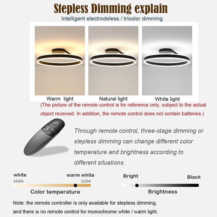 Moderne LED-Deckenleuchte, stufenlos dimmbar, warmes/natürliches/weißes Licht, Fernbedienung.
