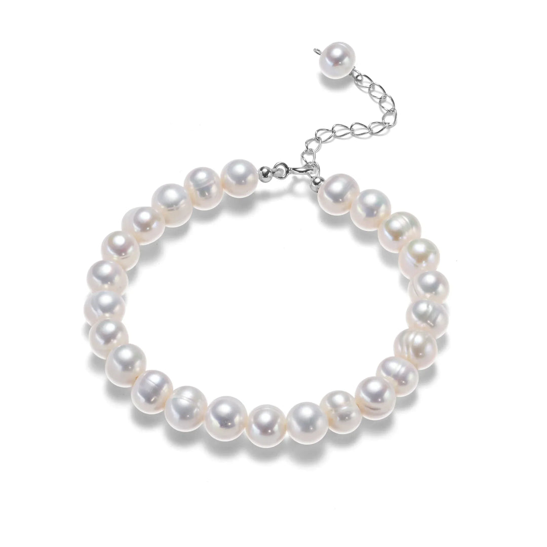 Perlenarmband Damen, weiße Süßwasserperlen, verstellbar, eleganter Schmuck, Geschenkidee.