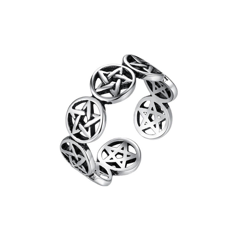 Silberring mit Pentagramm-Design, verstellbar, für Damen und Herren, Schmuckaccessoire.