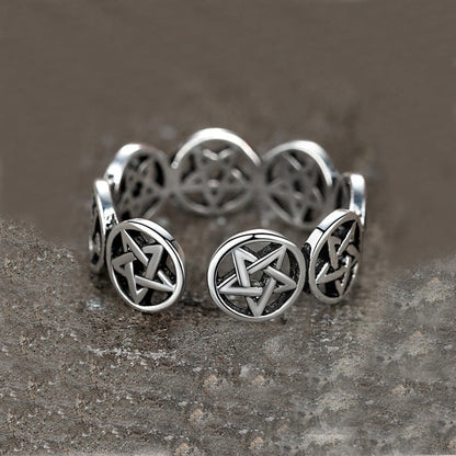 Silberner Pentagramm-Ring, verstellbar, Edelstahl, gotischer Schmuck, Unisex-Design.