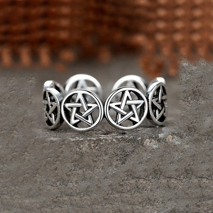 Silberner Pentagramm-Ring, verstellbar, Vintage-Design, Schmuck für Damen und Herren