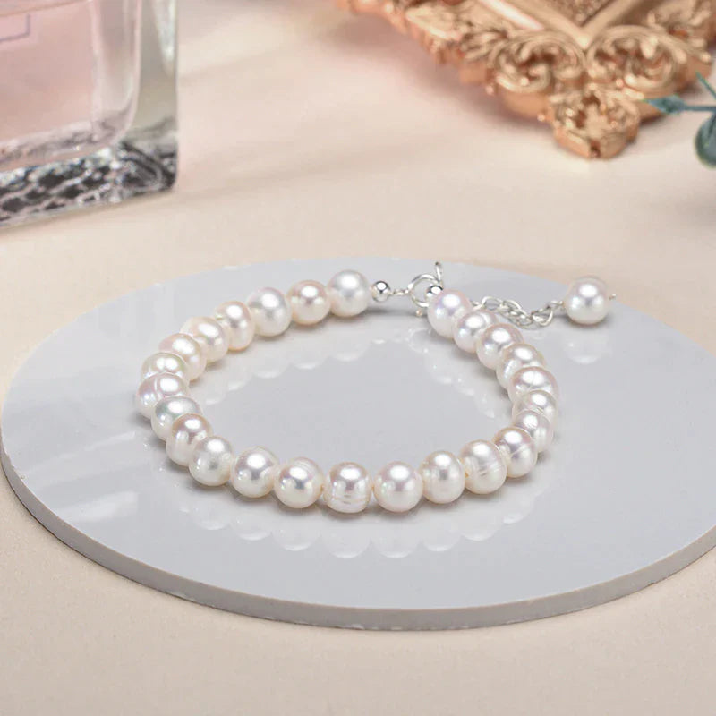Perlenarmband Damen, weiße Süßwasserperlen, elastisch, elegant, Schmuck Geschenkidee