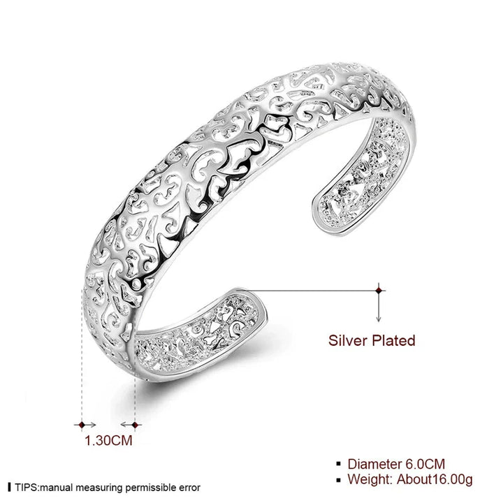 Silberarmreif, filigranes Design, 6 cm Durchmesser, 1,3 cm Breite, 16 g, elegant, Damen-Schmuck.