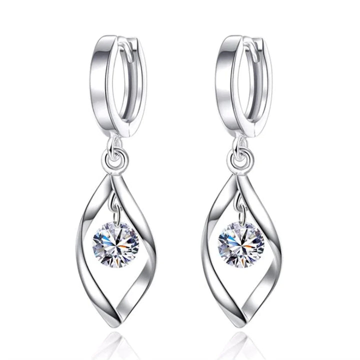 Silberne Ohrringe mit Zirkonia-Anhänger, elegantes Design, Schmuck für Damen.