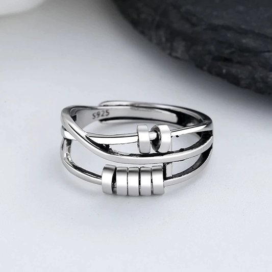 Silberner 925er Sterling Silber Ring, modernes Design, verstellbar, für Damen und Herren.