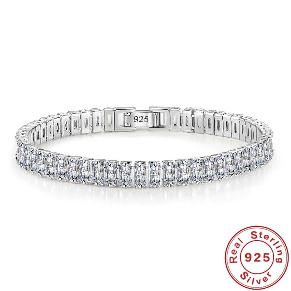 925 Sterling Silber Armband mit rechteckigen Zirkonia-Steinen, elegantes Schmuckstück für Damen.