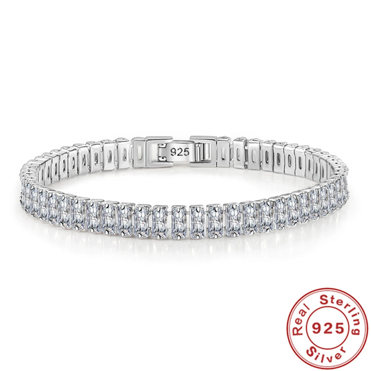 925 Sterling Silber Armband mit rechteckigen Zirkonia-Steinen, elegantes Schmuckstück für Damen.
