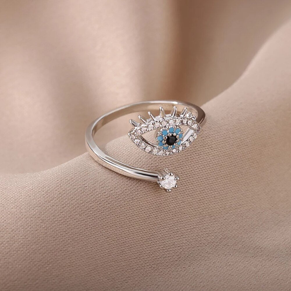Silberring mit blauem Auge-Design, Zirkonia-Steinen, modisch, Damen-Schmuck, Geschenkidee.