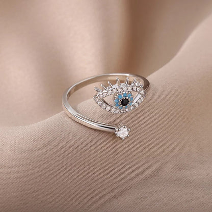 Silberring mit blauem Auge-Design, Zirkonia-Steinen, modisch, Damen-Schmuck, Geschenkidee.