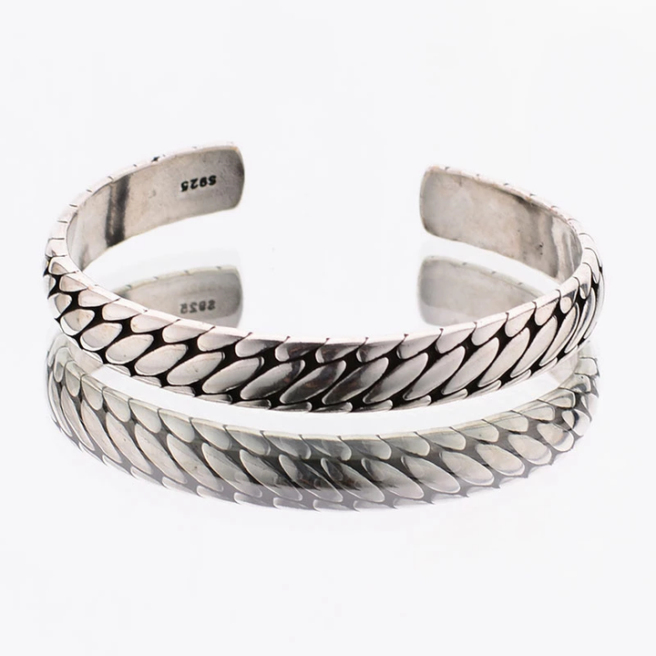 Silberarmreif mit Schuppenmuster, offenes Design, reflektierend, Schmuck für Damen und Herren.